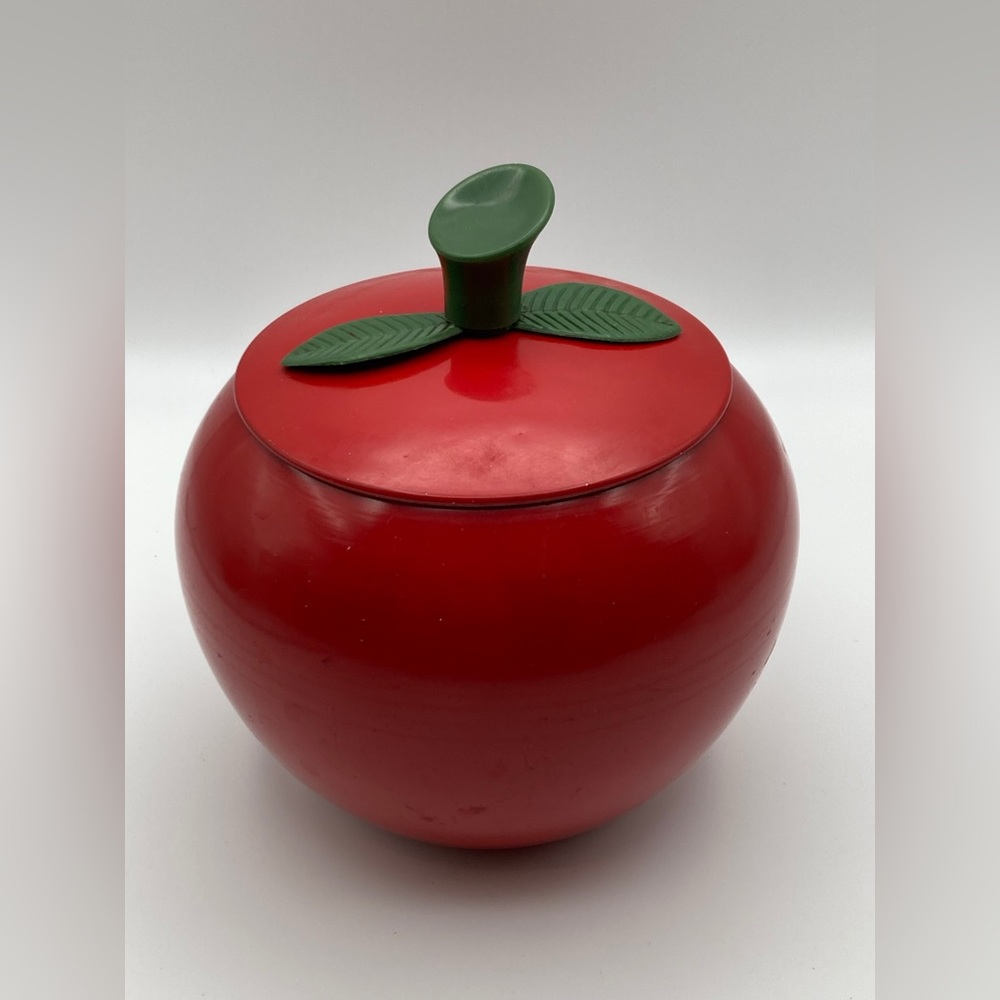 Vintage Rustic Aluminum or Tin Apple Canister Sugar, Cookies Painted Red